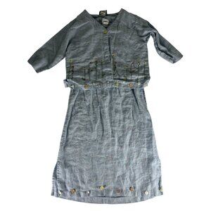 Carol Anderson Linen Cardigan Dress Set Women LP Petite Blue 2 Piece Embroidered